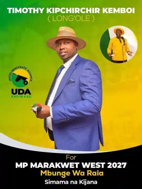 Campaign poster: Timothy Kipchirchir Kemboi (Long’ole) for MP Marakwet West 2027, Mbunge wa Raia, Simama na Kijana